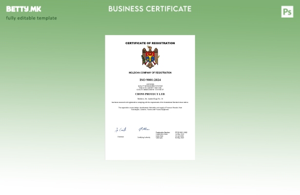 модерен стил Молдавија сертификат за регистрација на бизнис Шаблон за Word и PDF